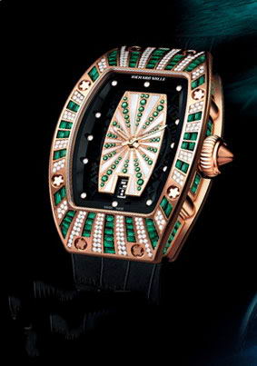Richard Mille RM 007 Pink Gold Green Diamond Women Watch Replica - Click Image to Close